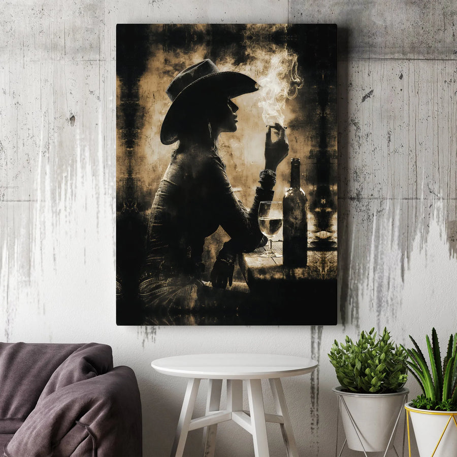 Rustic Cowgirl Canvas Wall Art | Silhouette Western Bar Art Print | Premium Fade-Resistant Canvas | Gift for Modern Farmhouse Decor