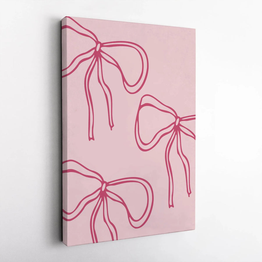 Coquette Bow Canvas Print | Minimalist Pink Ribbon Pattern Art | Premium Gallery Wrapped Canvas | Aesthetic Room Decor Gift for Her