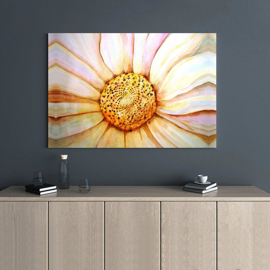 Watercolor Daisy Canvas Print | Close-Up Floral Macro Art | 1.25 Inch Gallery Wrap Premium Canvas | Modern Botanical Home Decor Gift