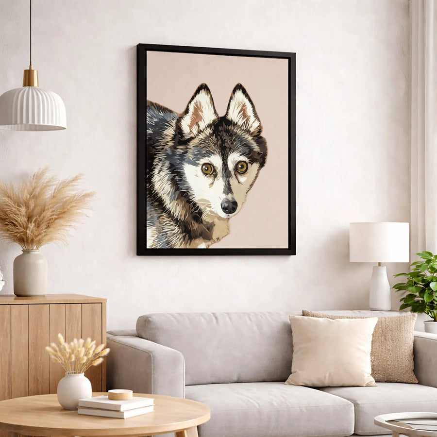 Husky Dog Wall Art Canvas | Artistic Animal Portrait With Big Eyes | Premium 1.25 Inch Gallery Wrap | Gift For Dog Lovers & Pet Decor