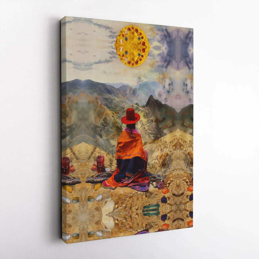 Andean Woman Canvas Art | Surreal Machu Picchu Landscape Print | Premium Gallery Wrap Canvas | Boho Spiritual Home Decor Gift