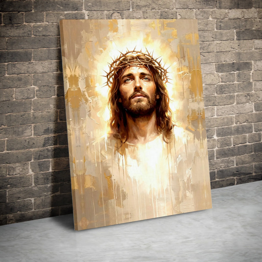 Jesus Christ Canvas Wall Art | Modern Crown of Thorns Portrait | Premium Gallery Wrapped Canvas | Faith Based Home Decor Gift