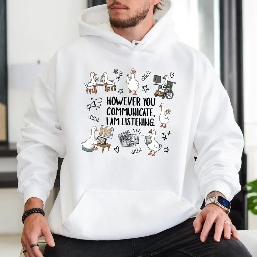 SPED Teacher Hoodie | AAC Communication Goose Graphic | Premium Soft Pullover | Gift for SLP Therapist & Special Ed Advocate