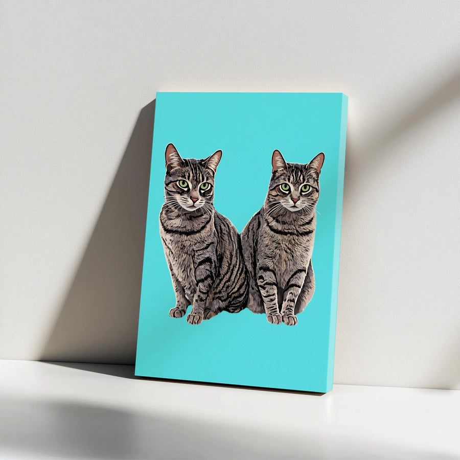 Two Tabby Cats Canvas Print | Modern Pop Art Pet Portrait | Premium Gallery Wrap Wall Art | Gift for Cat Lover & Home Decor