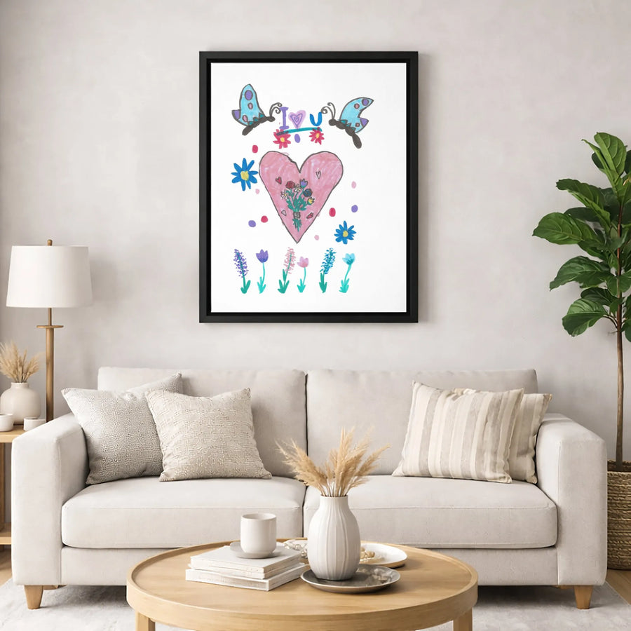 Kids Drawing Wall Art | Cute Butterfly And Heart Illustration | Gallery-Quality Canvas Print | Nursery Decor Gift Idea