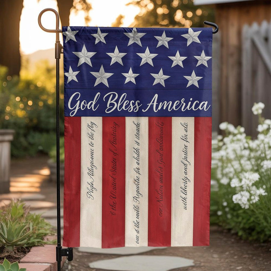 God Bless America Garden Flag | Pledge of Allegiance Yard Banner | Premium Weather-Resistant Fabric | Patriotic Home Decor Gift