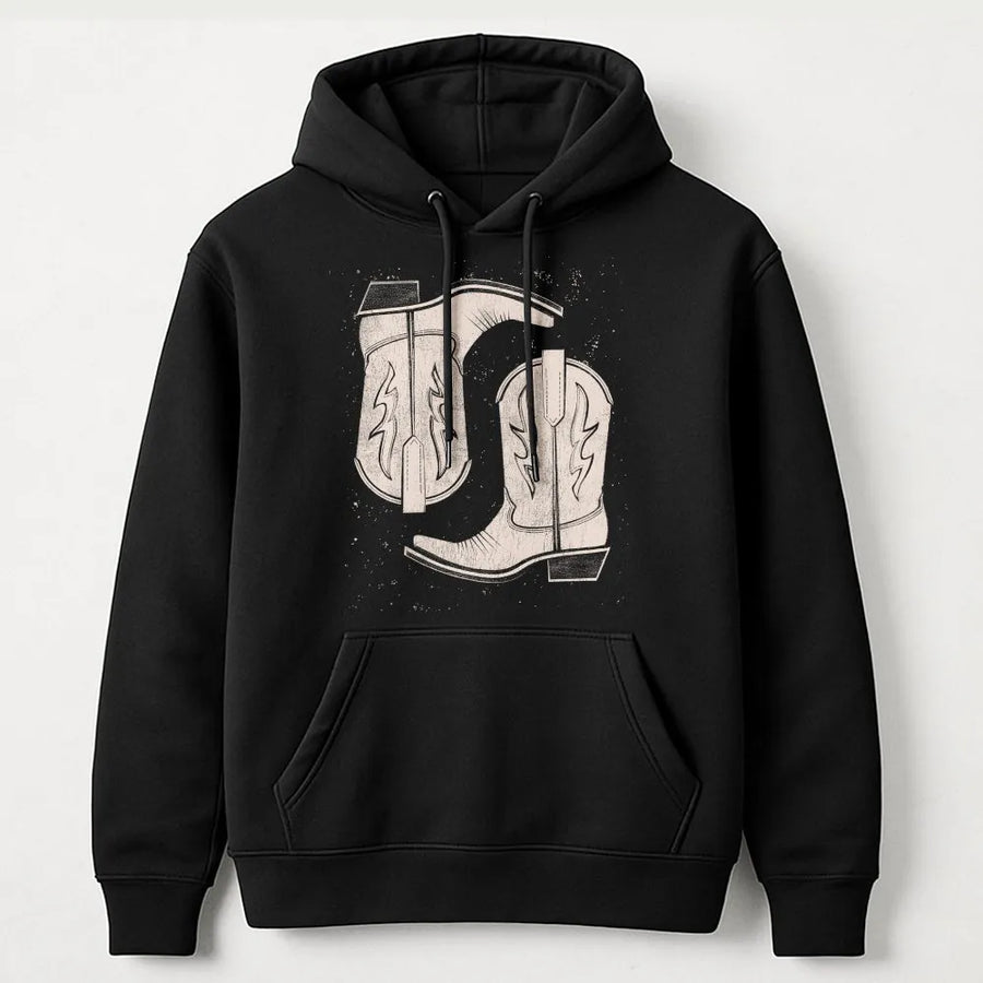 Cowgirl Boots Hoodie | Retro Western Graphic Sweatshirt | Premium Cotton Blend Pullover | Country Rodeo Gift for Her