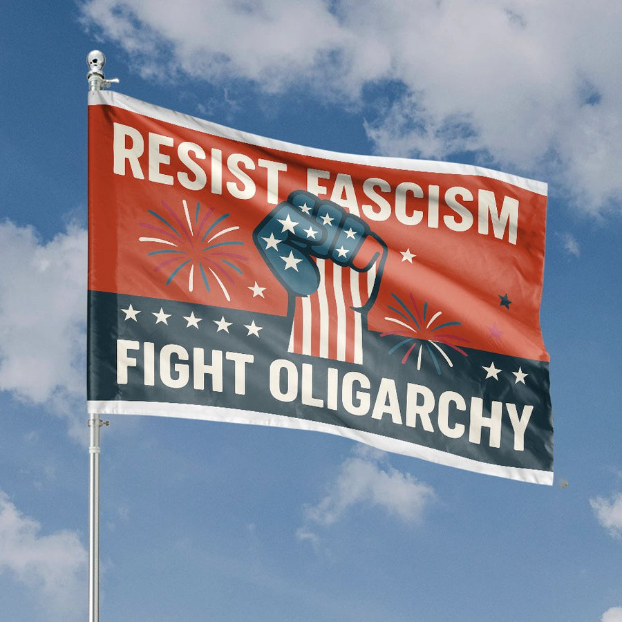 Resist Fascism Fight Oligarchy Flag | Patriotic Fist Graphic Banner | Durable Premium Polyester | Bold Statement Decor for Home