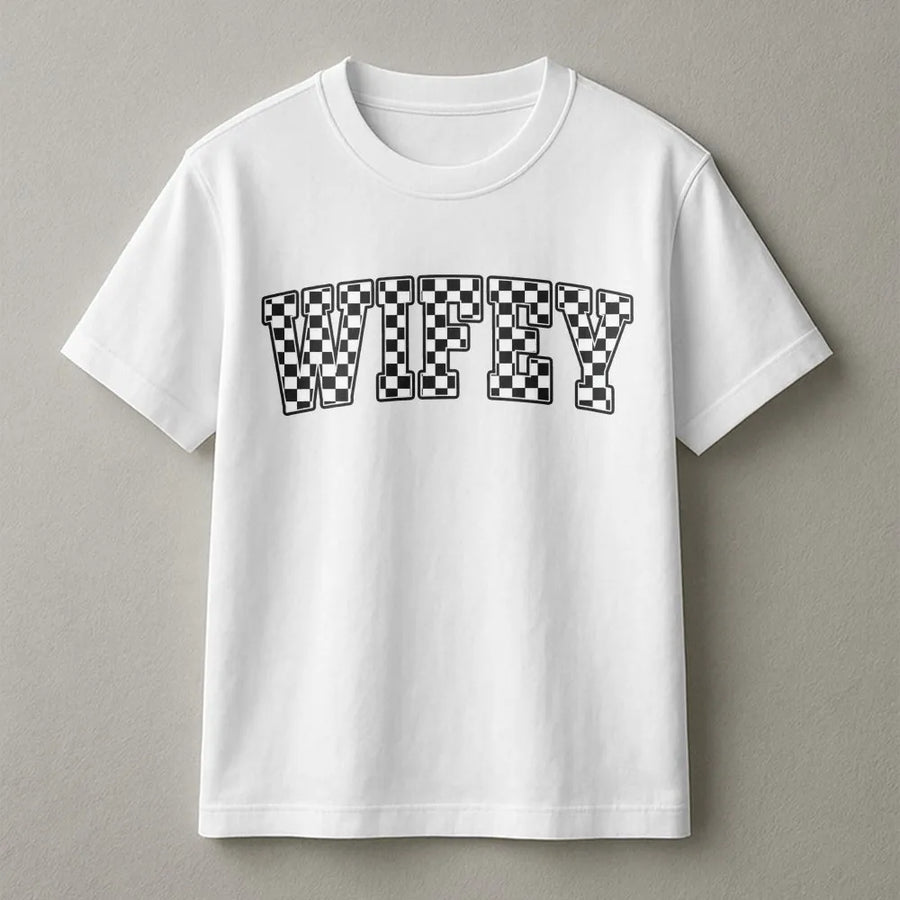 Checkered Wifey T-Shirt | Retro Graphic Tee for Bride | Premium Comfort Colors Shirt | Bridal Shower Gift, Bachelorette Honeymoon Outfit