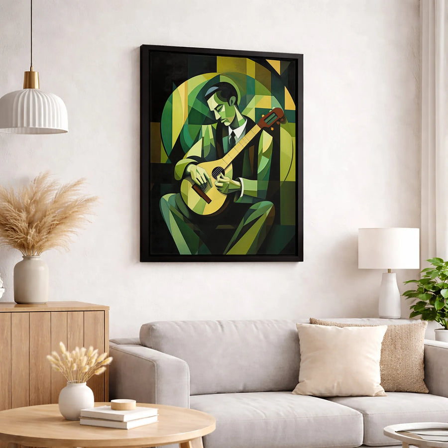 Abstract Guitarist Canvas Wall Art | Cubist Musician Geometric Print | Premium 1.25" Gallery Wrap | Modern Home Office Decor Gift