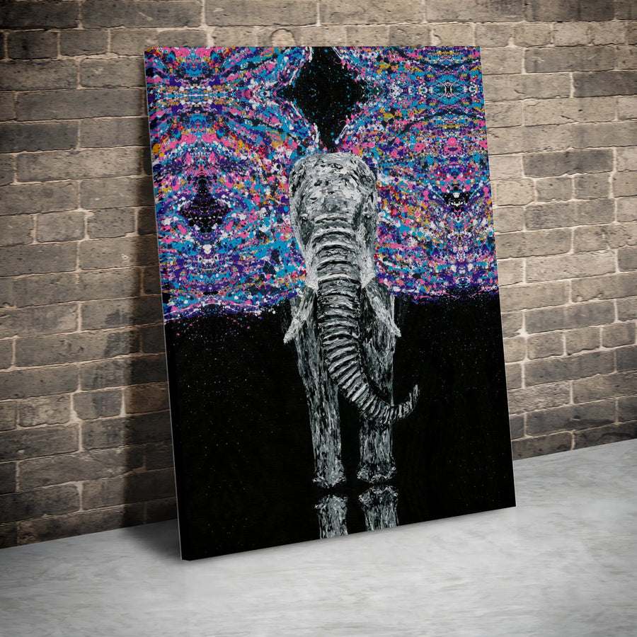 Abstract Elephant Canvas Wall Art | Psychedelic Splatter Galaxy Print | Premium Gallery-Wrapped Decor | Unique Animal Lover Gift