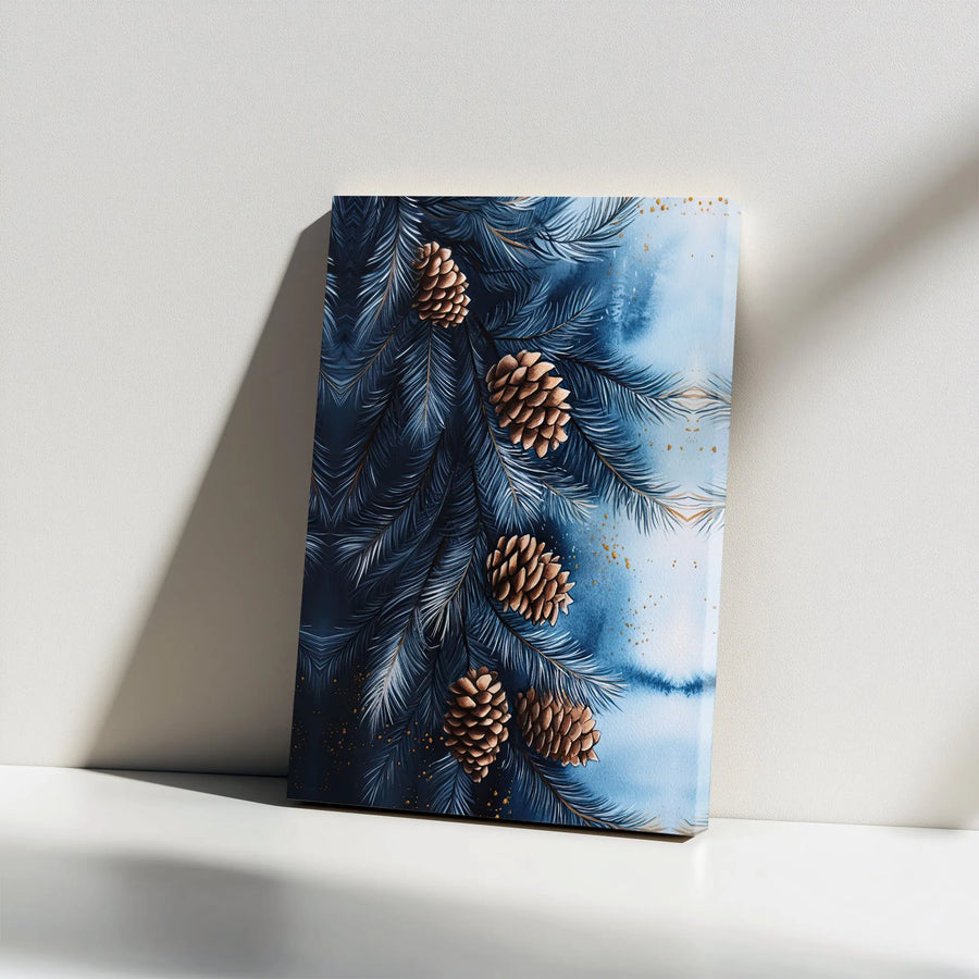 Blue Pine Branch Canvas Art | Watercolor Pinecone Winter Wall Decor | Premium 1.25" Gallery Wrap | Holiday Gift for Nature Lovers