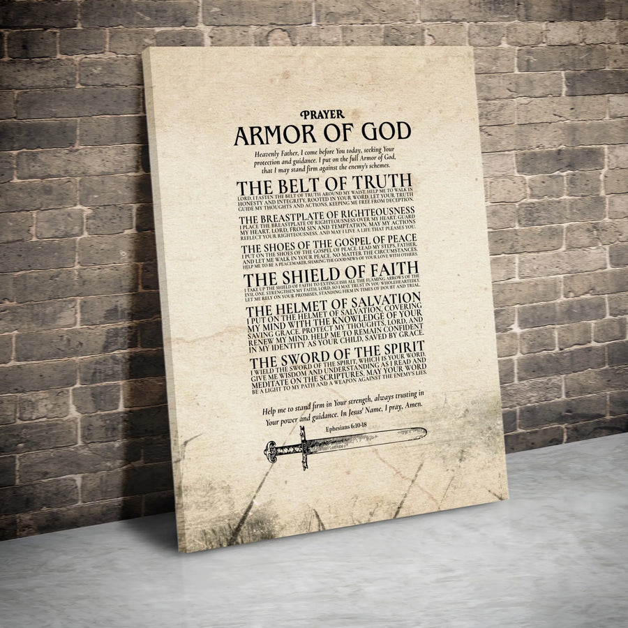 Armor Of God Canvas Print | Ephesians 6:10-18 Bible Verse Wall Art | Premium Gallery-Wrapped Christian Decor | Spiritual Gift For Home Or Office