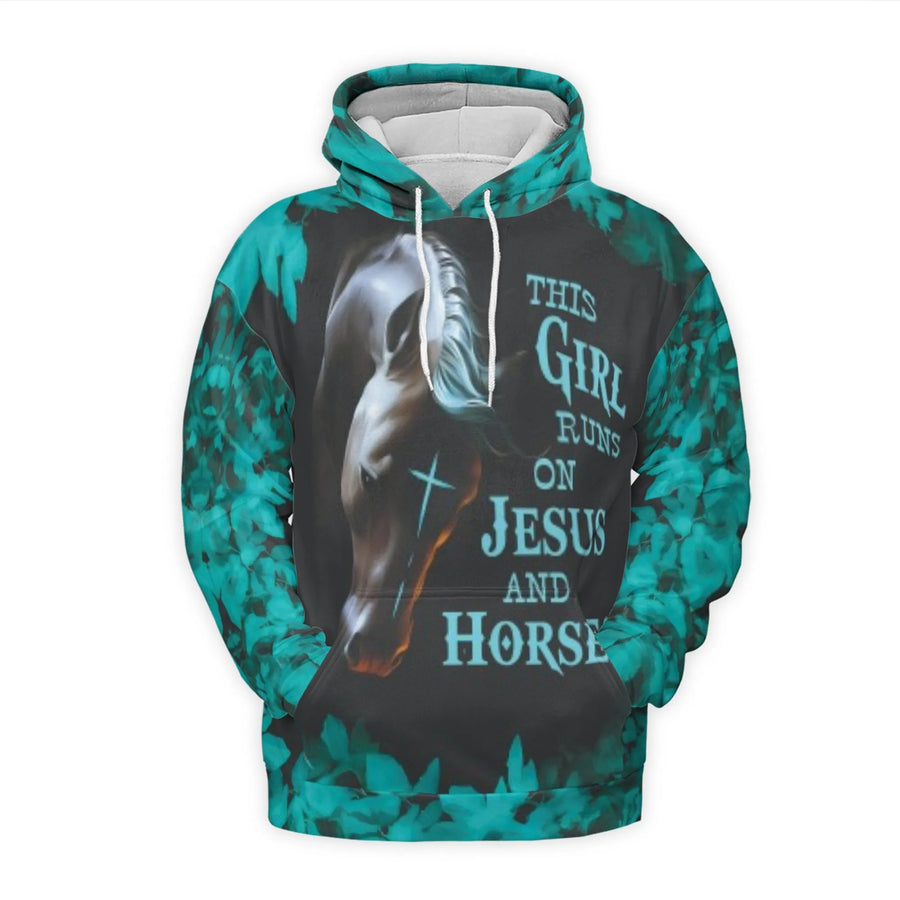 Horse Lover Hoodie | This Girl Runs On Jesus And Horses Graphic | Premium Soft Fleece Lining | Christian Equestrian Gift For Women