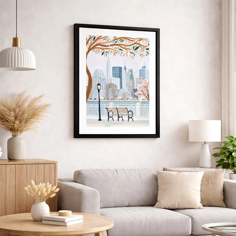 New York City Skyline Canvas Wall Art | Spring Blossom Park Scene | Gallery Wrapped 1.25" Profile | Premium NYC Decor Gift for Urban Lovers