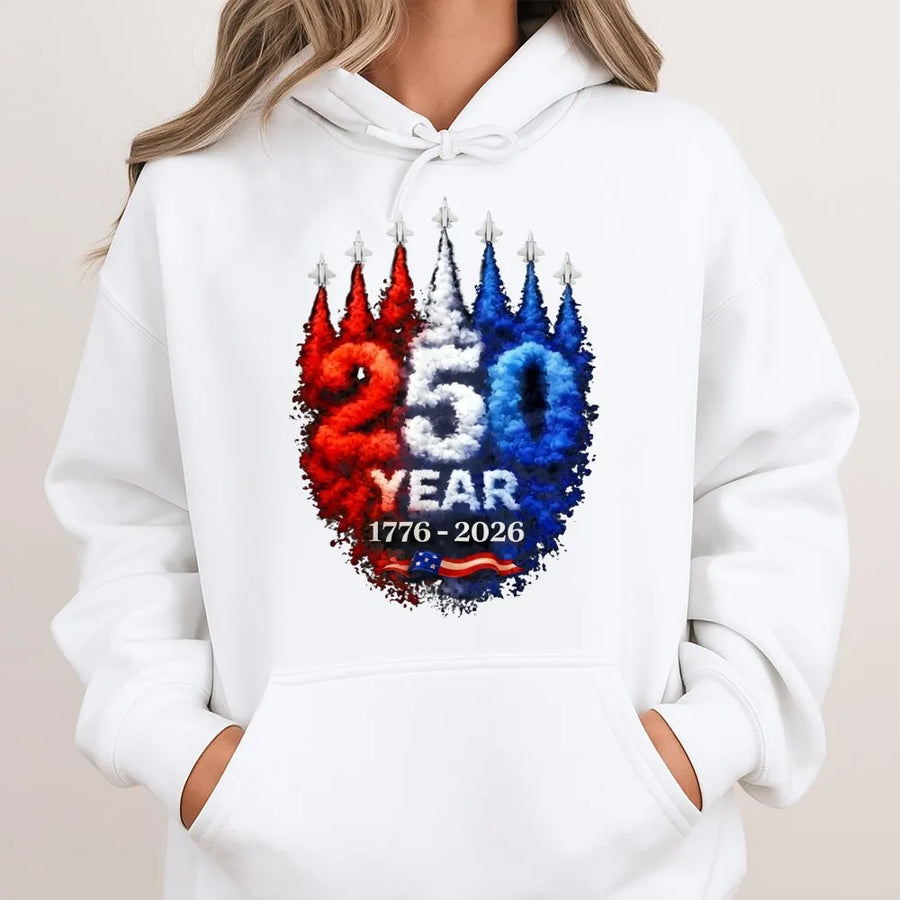 America 250th Anniversary Hoodie | 1776-2026 Patriotic Jet Flag Graphic | Premium Cotton Blend | Commemorative Gift for Patriots