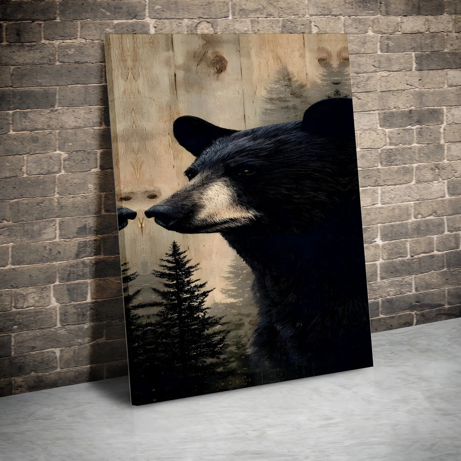 Black Bear Canvas Wall Art | Rustic Pine Forest Wildlife Print | Premium Gallery Wrap Decor | Nature Lover Cabin Gift