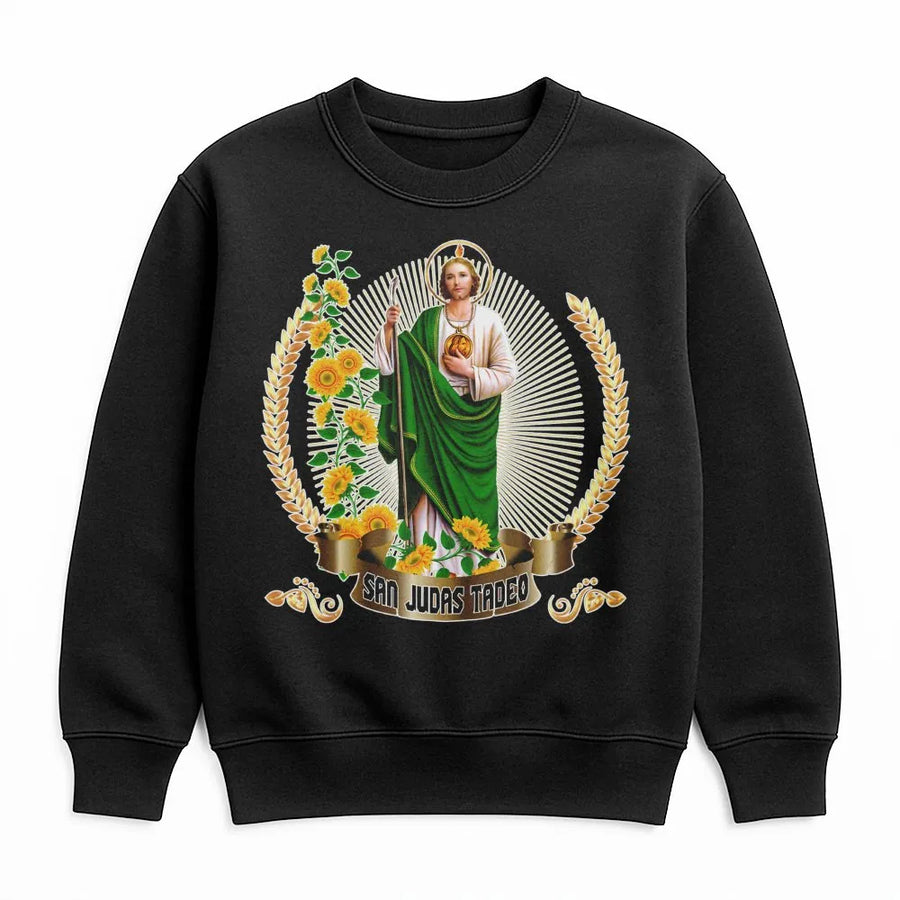 San Judas Tadeo Sweatshirt | Catholic Religious Graphic Apparel | Cotton Blend Crewneck | Saint Jude Devotion Faith Gift For Men And Women