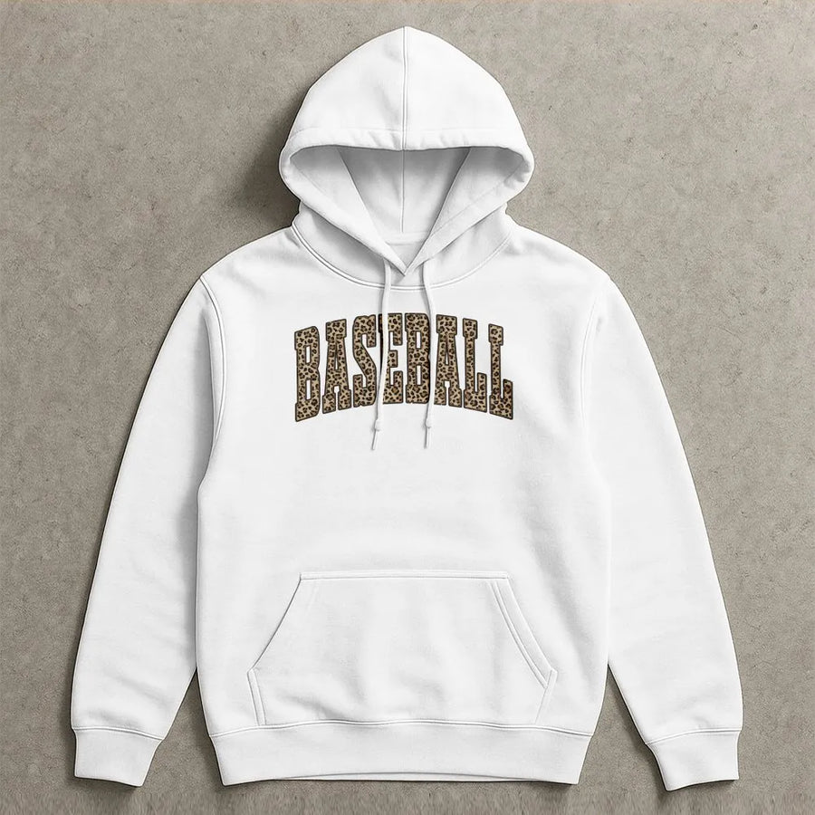 Baseball Hoodie | Leopard Print Varsity Letters | Cozy Cotton Blend | Game Day Gift for Baseball Mom