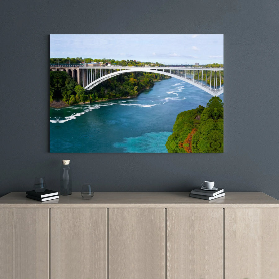 Niagara River Rainbow Bridge Canvas | Turquoise Gorge Landscape Art | 1.25 Inch Gallery Wrap | Premium Travel Home Decor Wall Print