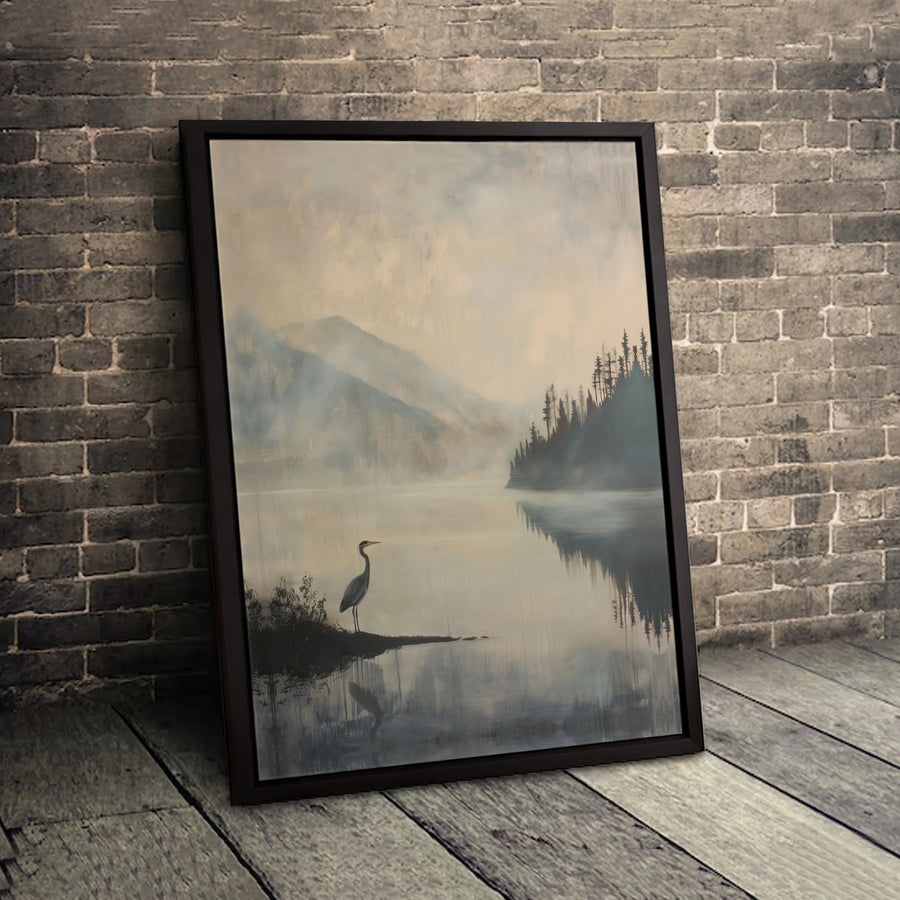 Heron Wall Art | Misty Lake Mountain Landscape Print | Premium 1.25" Gallery Canvas | Nature Lover Gift Home Decor
