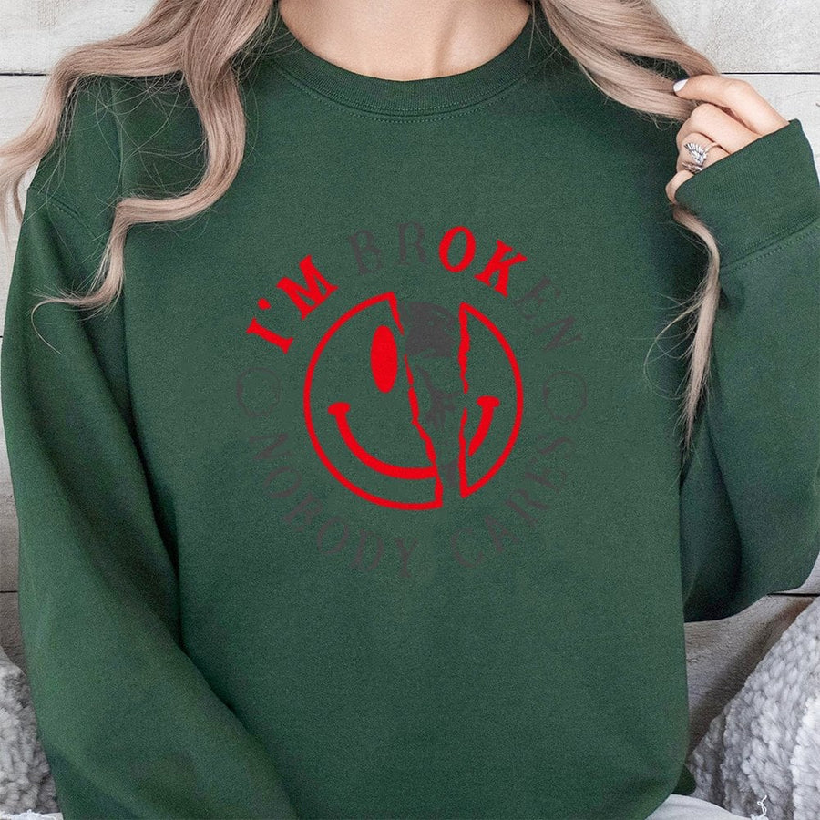 Broken Smiley Face Sweatshirt | Edgy Skull Graphic Pullover | Soft Cotton Blend Unisex Apparel | Grunge Streetwear Gift for Teens and Adults