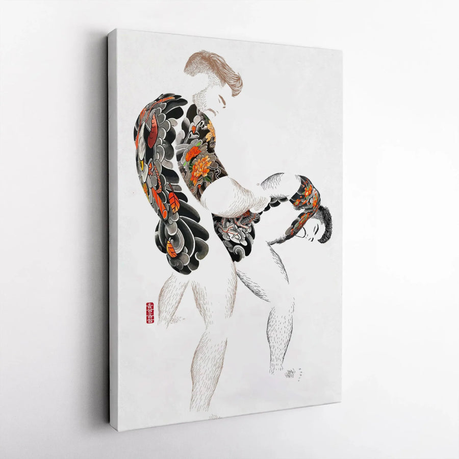 Japanese Irezumi Tattoo Art Canvas | Erotic Male Nude Wall Decor | Premium Fade-Resistant Print | Gallery-Quality Home Gift for Him