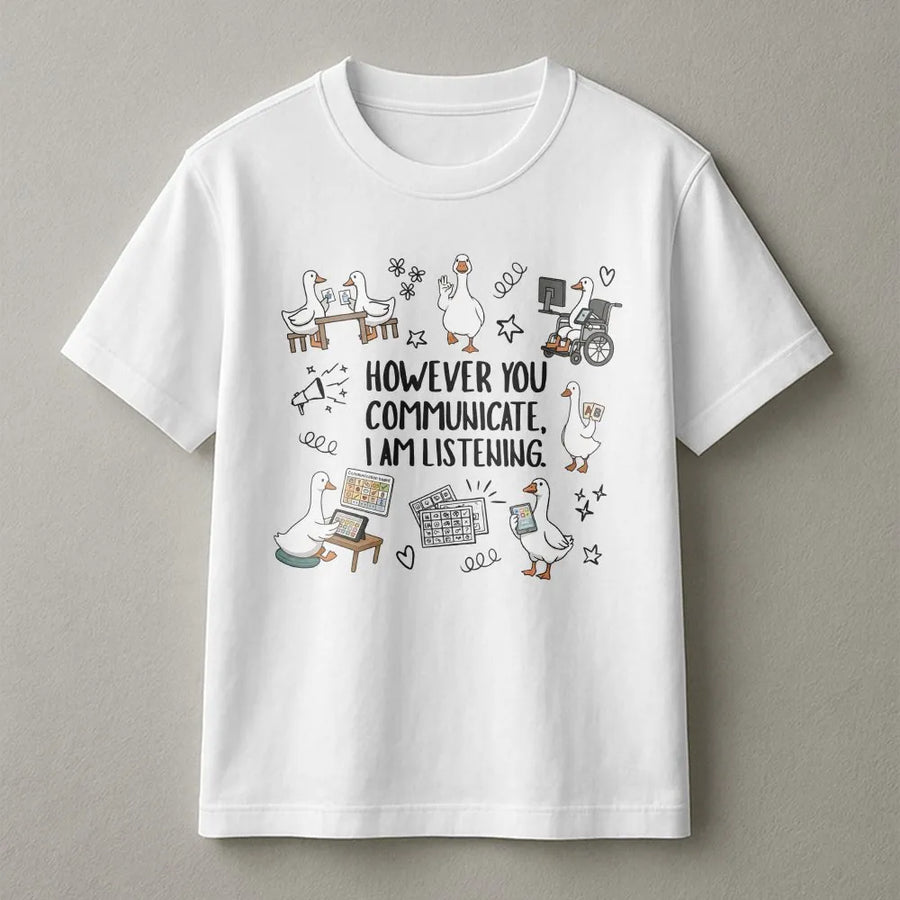 SPED Teacher T-Shirt | AAC Communication Goose Graphic | Premium Soft Pullover | Gift for SLP Therapist & Special Ed Advocate