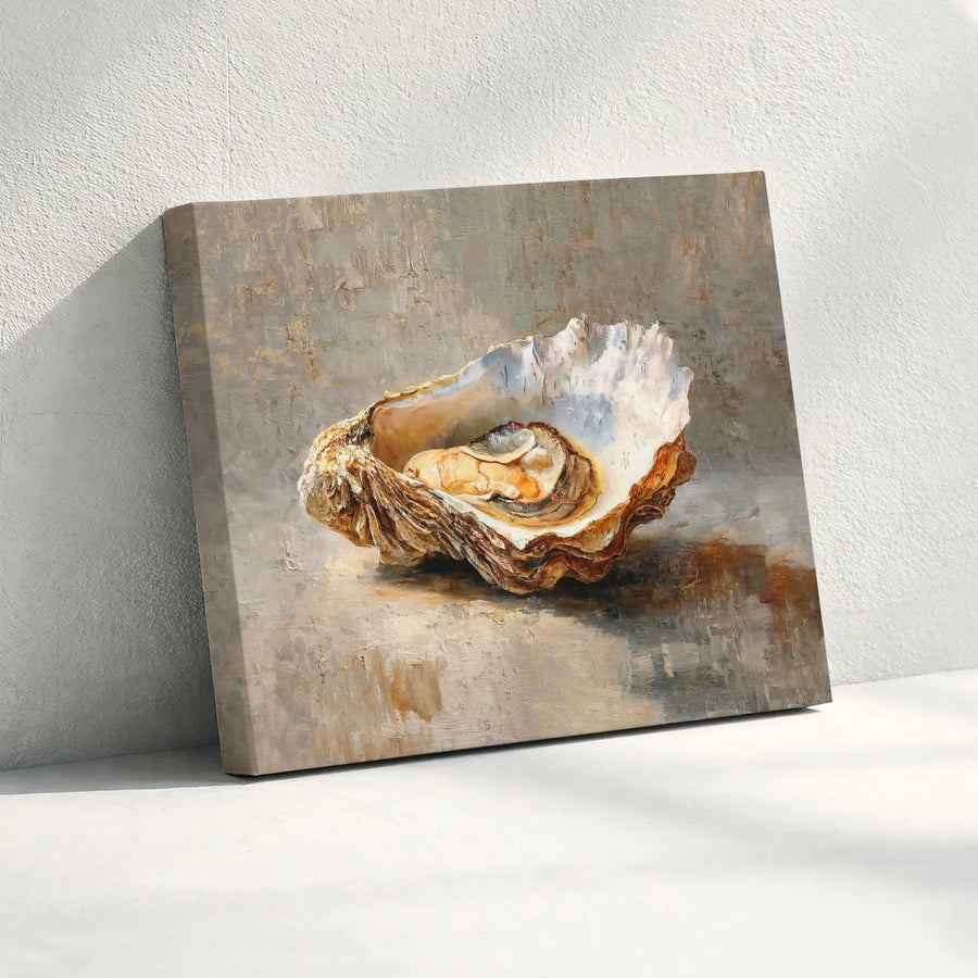 Oyster Canvas Wall Art | Textured Oil Painting Style Print | Premium Gallery Wrapped Canvas | Nautical Home Decor Gift for Kitchen