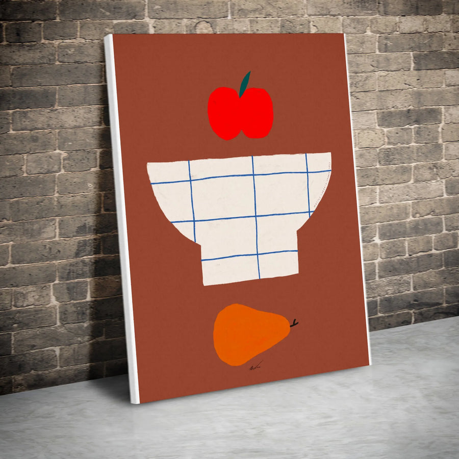 Modern Fruit Bowl Canvas Print | Minimalist Still Life with Apple & Pear | Premium Gallery Wrap Art | Kitchen & Dining Room Decor Gift