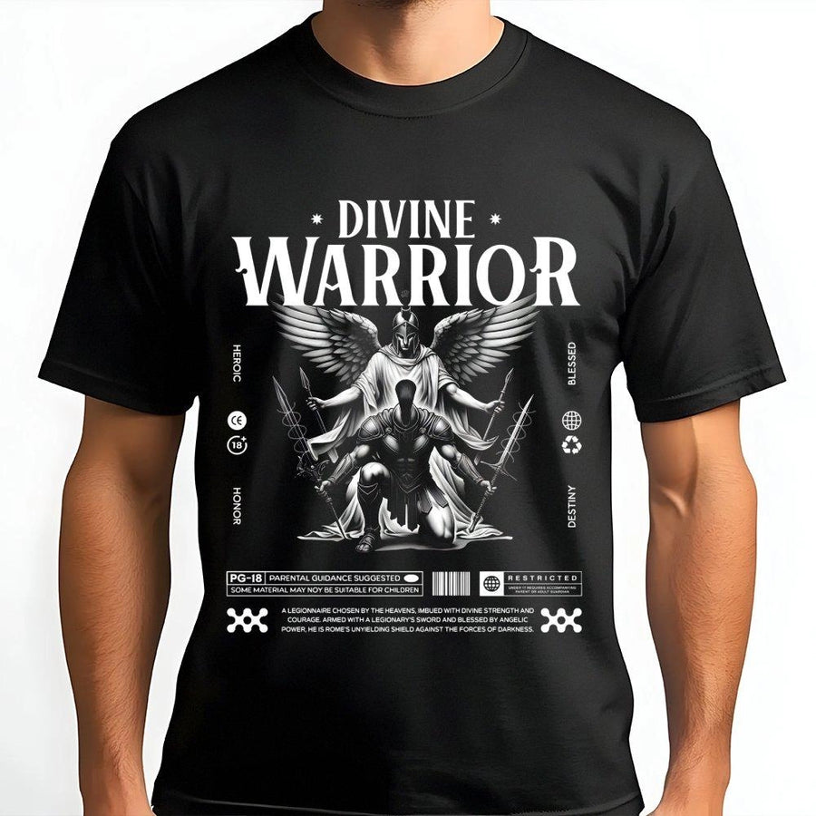 Divine Warrior T-Shirt | Angelic Roman Legionnaire Graphic | Premium 100% Cotton | Streetwear Gift for Men & Mythology Lovers