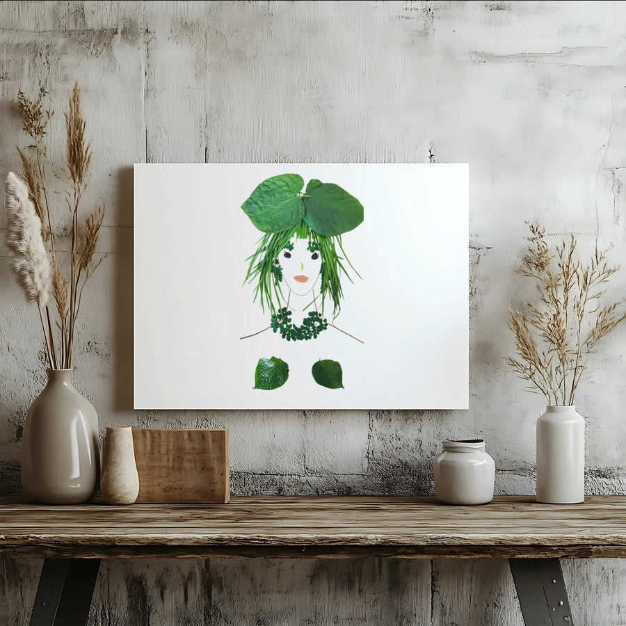 Botanical Woman Wall Art | Leaf Portrait Canvas Print | Premium Gallery Wrap Decor | Nature-Inspired Modern Home Gift