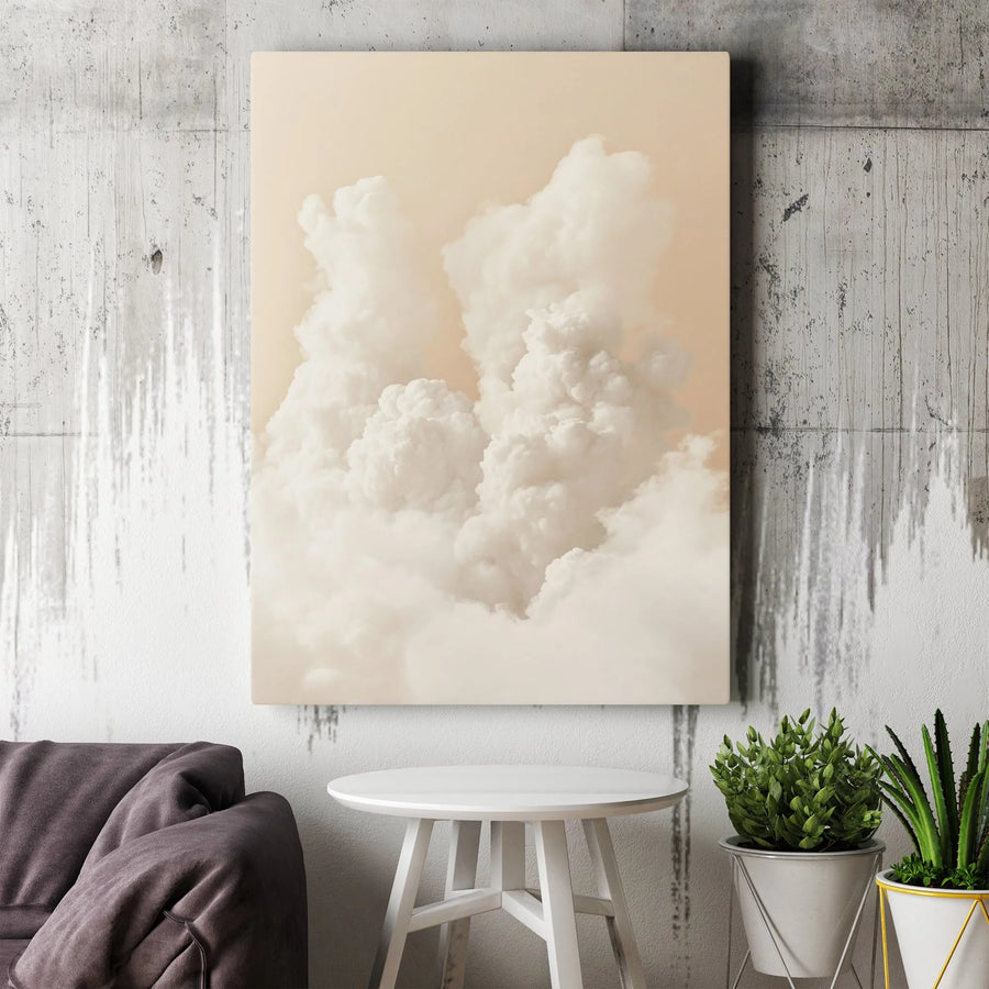 Beige Cloudscape Vertical Canvas | Minimalist Sky Photography Art | Premium Gallery Wrapped Canvas | Modern Living Room Decor Gift