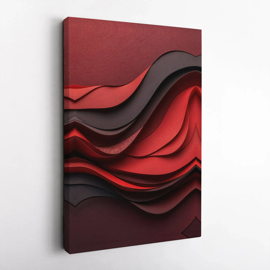 Abstract Red and Black Canvas Wall Art | Modern 3D Textured Wave Design | Premium Gallery Wrapped Print | Contemporary Home Decor Gift