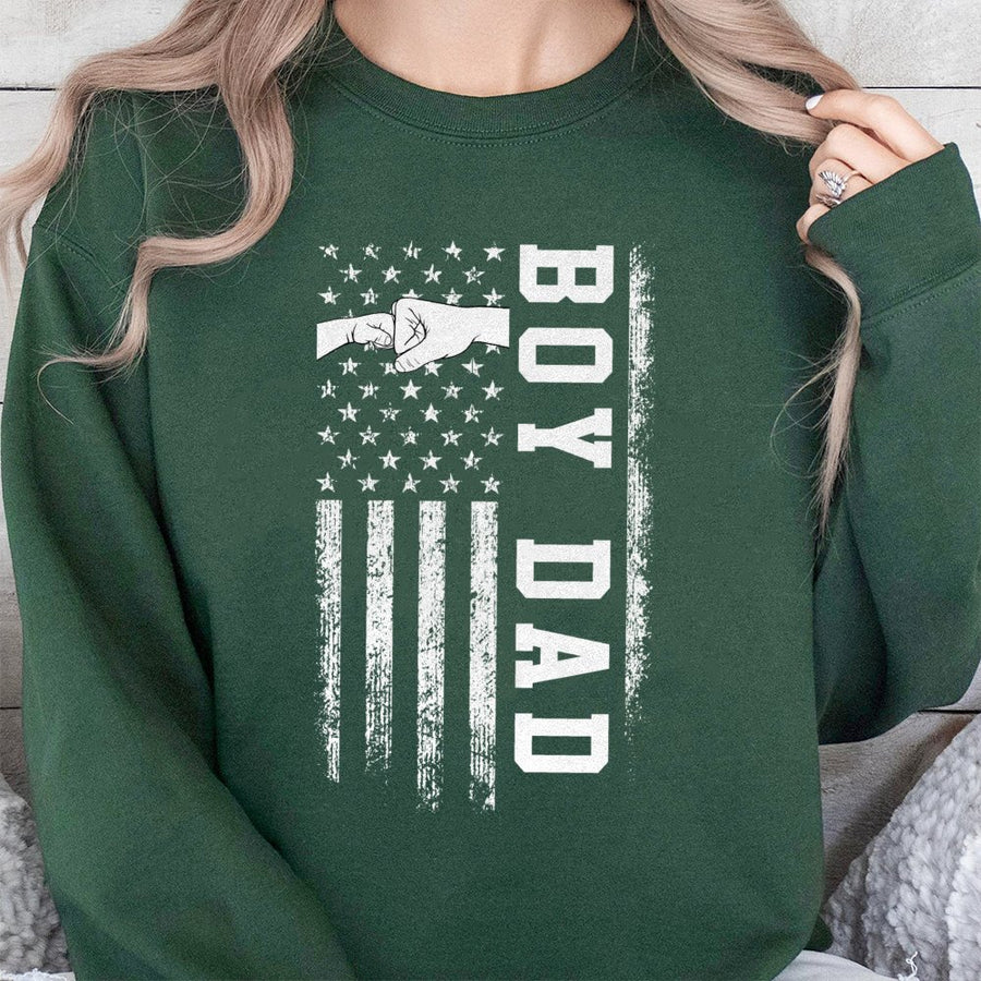 Boy Dad American Flag Sweatshirt | Distressed USA Flag Graphic | Premium Cotton Blend | Gift For New Dad Father's Day 2026 Birthday