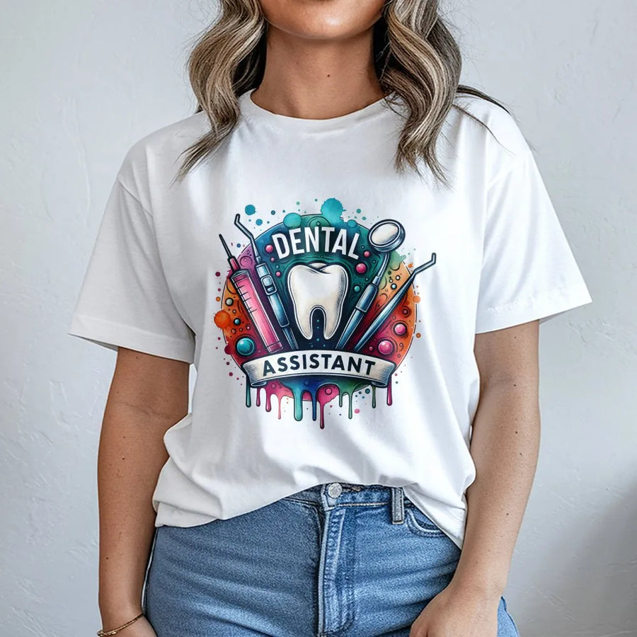 Dental Assistant T-Shirt | Watercolor Tooth Tools Design | Premium Soft Cotton | Dental Hygienist Graduation Gift