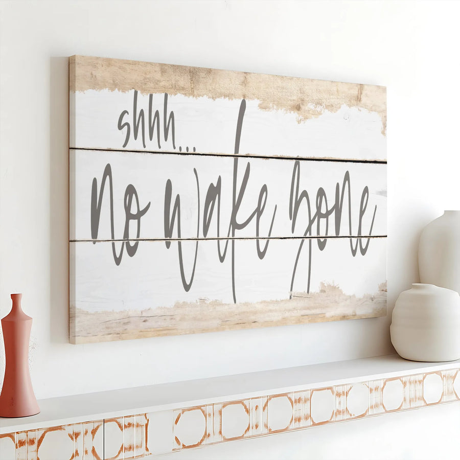 Shhh No Wake Zone Canvas Wall Art | Rustic Farmhouse Typography Print | Premium Gallery Wrap 1.25 Inch Frame | Funny Lake House Decor Gift