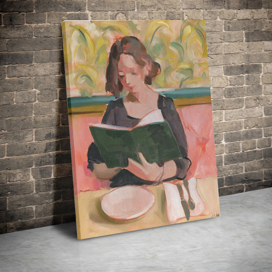 Woman Reading Art Canvas | Impressionist Cafe Scene Painting | Premium Gallery Wrap Canvas | Book Lover Wall Decor Gift