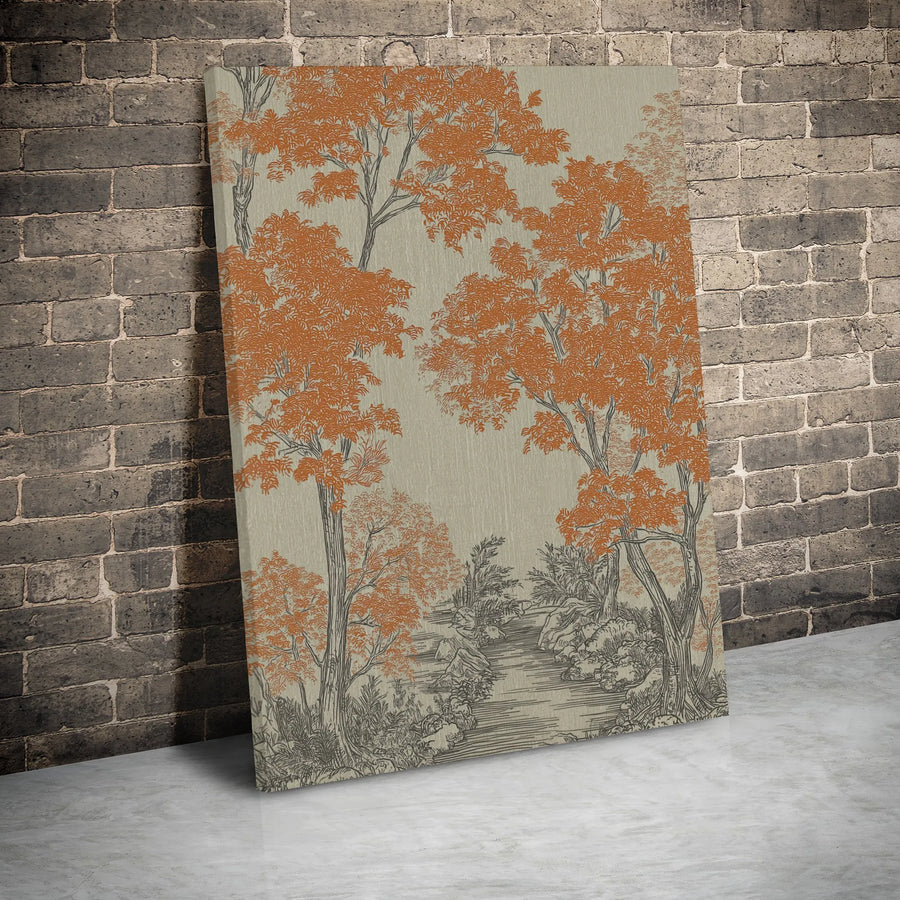 Forest Landscape Canvas Print | Etching Style Woodland Art | Gallery Wrapped Premium Material | Modern Home & Office Wall Decor