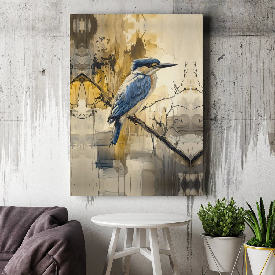 Kingfisher Bird Canvas Wall Art | Abstract Watercolor Painting | Premium Thick Gallery Wrap | Modern Nature Decor Gift for Bird Lovers