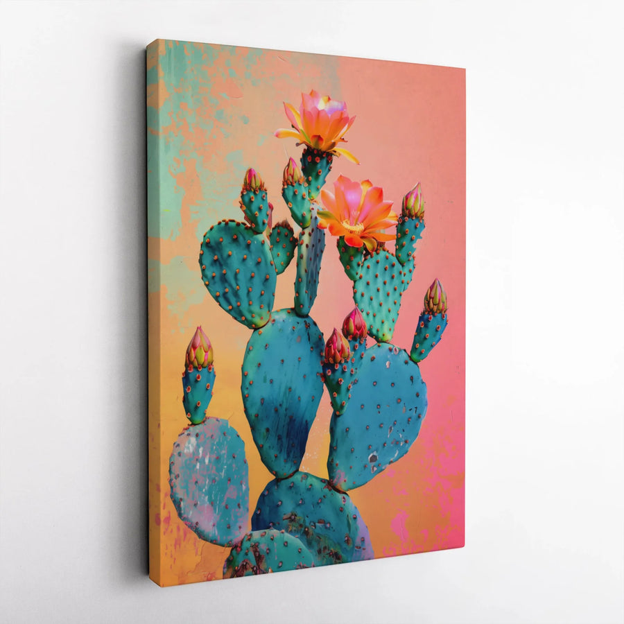 Prickly Pear Cactus Canvas Wall Art | Vibrant Pop Art Floral Print | 1.25 Inch Premium Gallery Wrap | Modern Southwestern Home Decor Gift