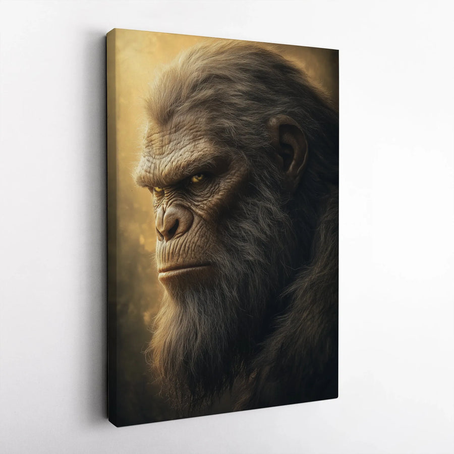 Bigfoot Portrait Canvas Wall Art | Realistic Sasquatch Fine Art Print | Premium 1.25 Inch Gallery Wrap | Cryptid Lover Home Office Decor Gift
