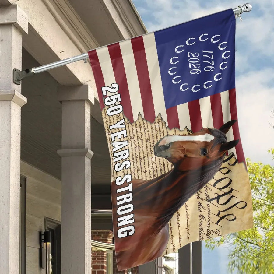 America 250th Anniversary Flag | 250 Years Strong Patriotic Horse Design | Double-Sided Premium Polyester | Outdoor Yard & Porch Decor Gift