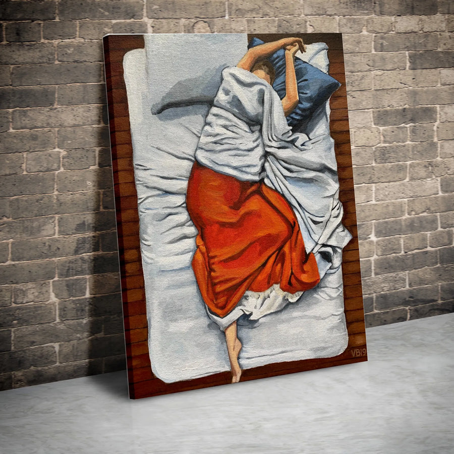 Woman Sleeping Canvas Print | Modern Figurative Art From Above | Thick Gallery Wrap Canvas | Premium Bedroom Wall Decor Gift