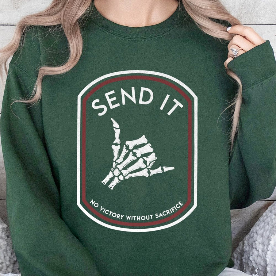 Send It Skeleton Hand Sweatshirt | Tactical Hang Loose Graphic | Premium Cotton Blend | Gift For Fitness Enthusiasts And Gamers