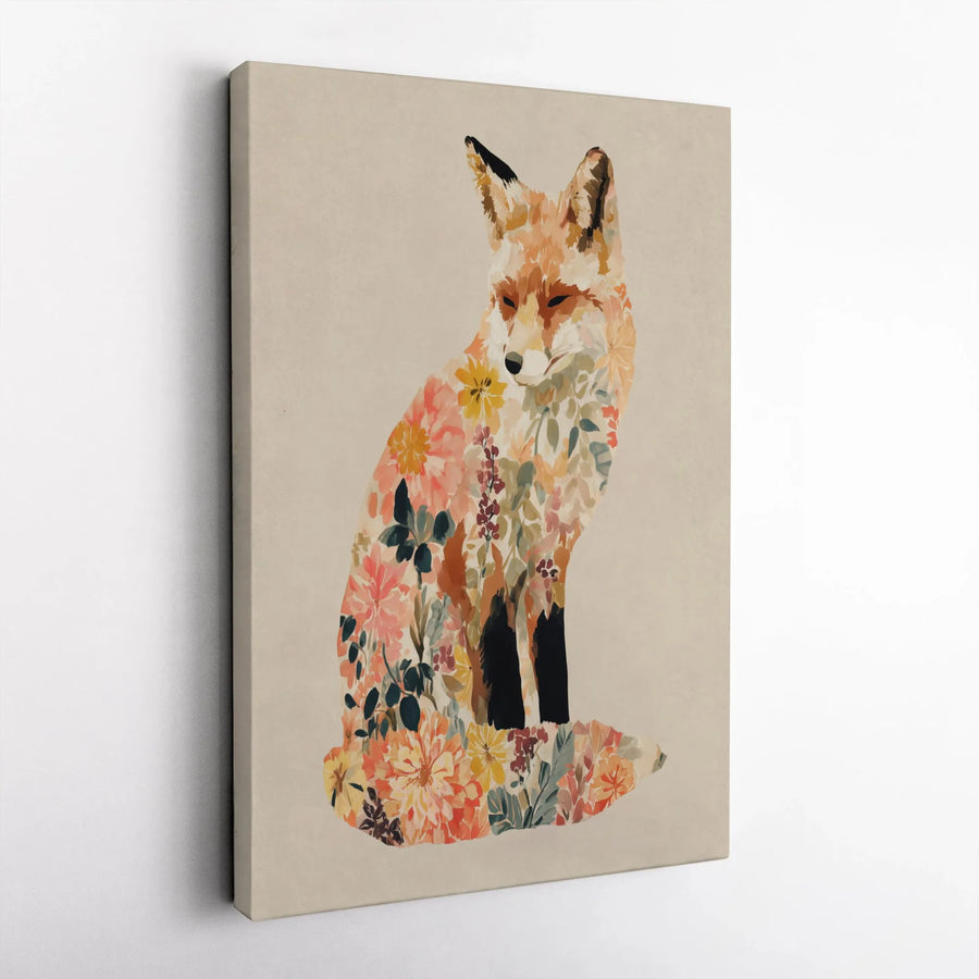 Floral Fox Canvas Wall Art | Botanical Wildlife Illustration | Premium Thick Gallery Wrap | Modern Rustic Home Decor Gift