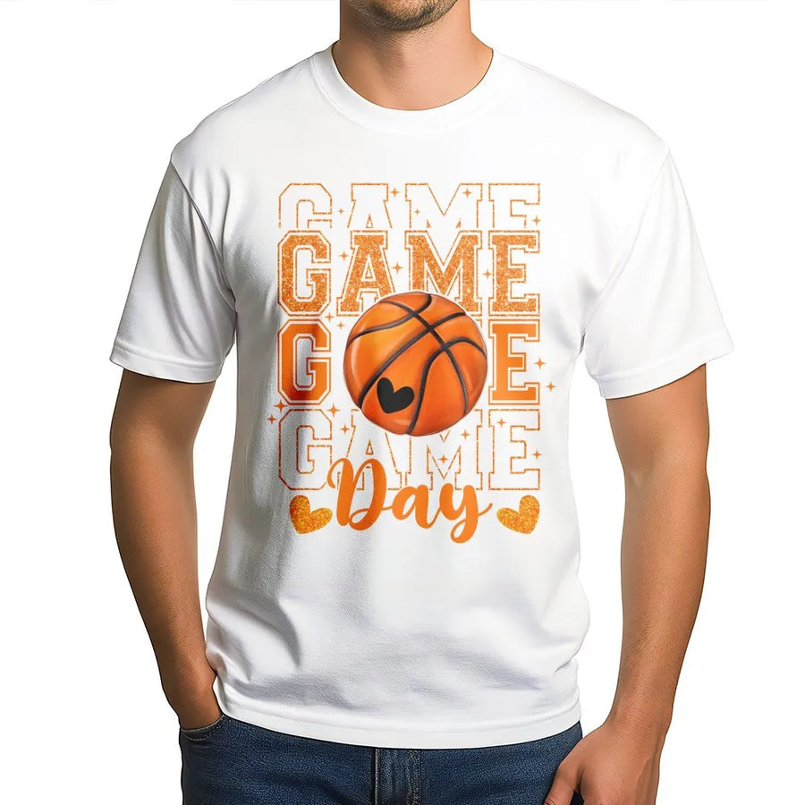 Game Day Basketball T-Shirt | Sparkle Glitter Graphic Print | Premium Soft Cotton Blend | Gift for Basketball Mom & Sports Fan