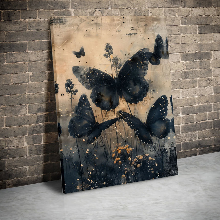 Dark Butterfly Wall Art | Abstract Wildflower Botanical Print | Premium 1.25" Gallery Canvas | Elegant Home Decor for Living Room Bedroom