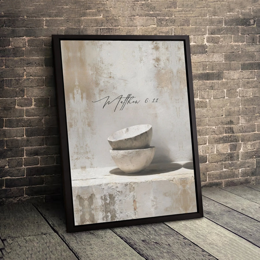Matthew 6:11 Canvas Wall Art | Rustic Minimalist Scripture Print | 1.25 Inch Gallery Wrap | Faithful Christian Home Decor Gift