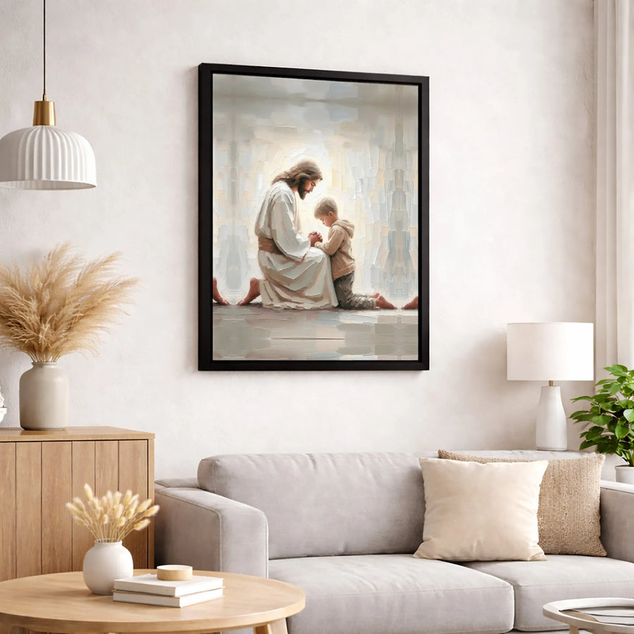 Jesus Praying With Child Canvas Art | Religious Oil Painting Style | Premium Fade-Resistant Print | Christian Home Decor Gift for Nursery